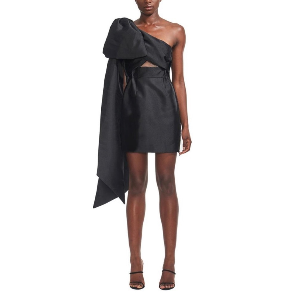 NWT Toccin $795 Black Bow One Shoulder Dress NWT Size 6